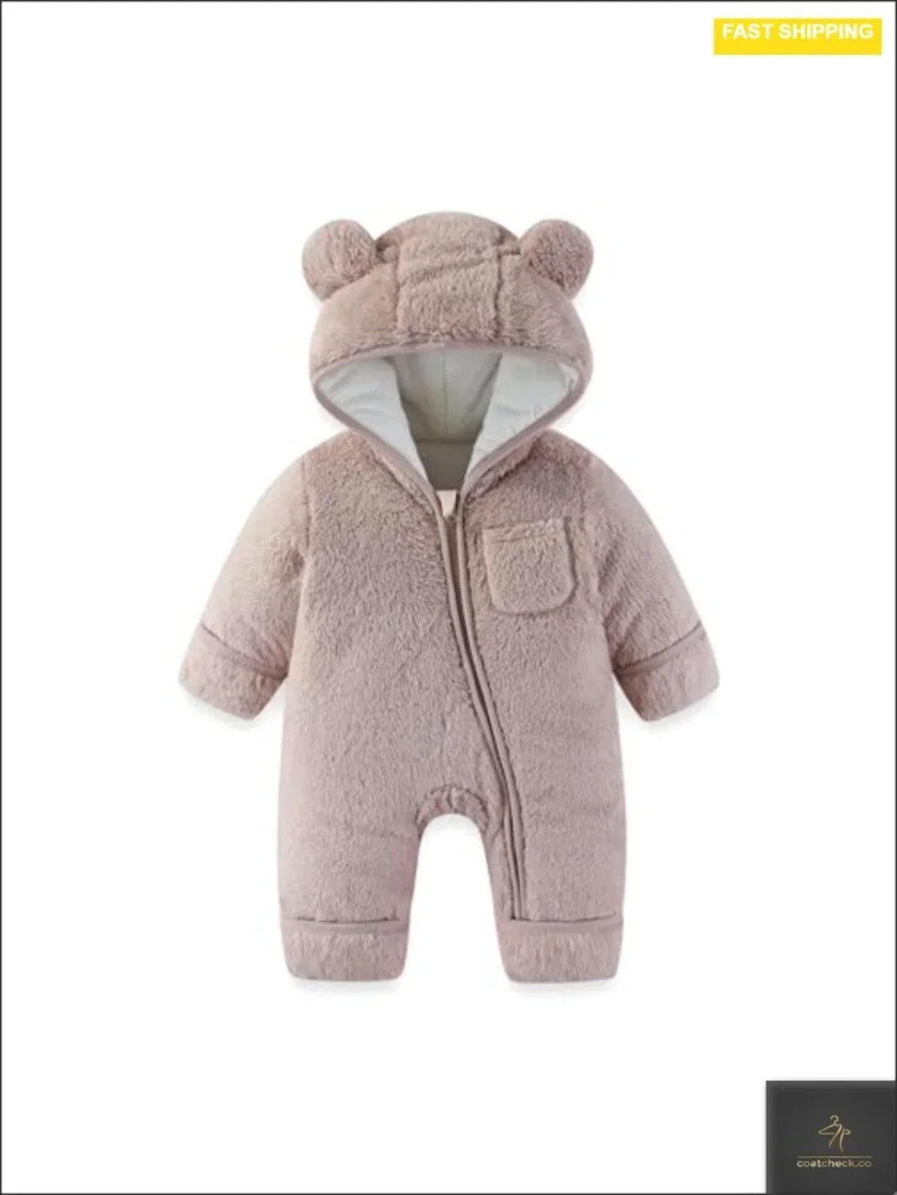 Newborn Baby Bear Fleece Hooded Romper with Fold-Over Mittens and Footies